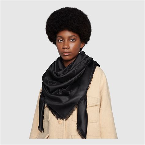 Pashmina in Seta Jacquard GG Nero 